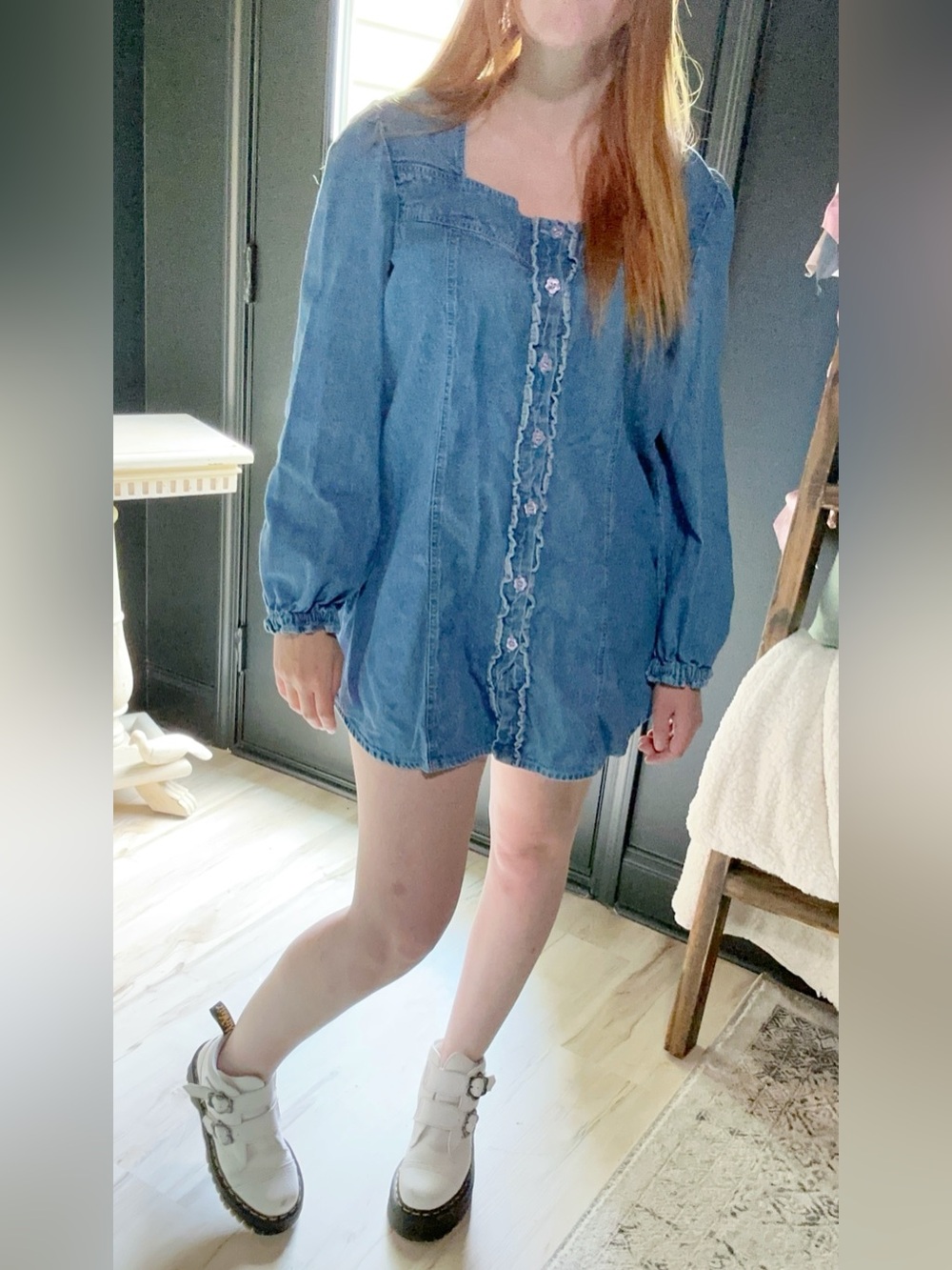 Denim 24/7 Light Blue Denim Button-Mini Dress